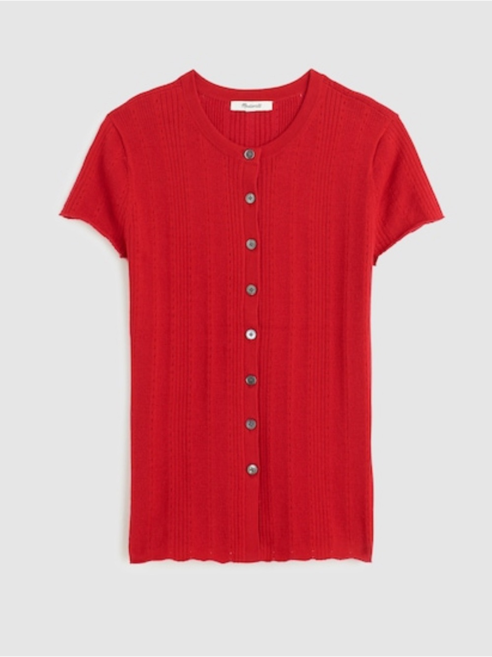 Madewell Cotten Blend Pointelle Short-Sleeve Cardigan in red